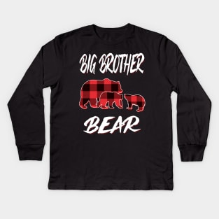 Big Brother Bear Red Plaid Christmas Pajama Matching Family Gift Kids Long Sleeve T-Shirt